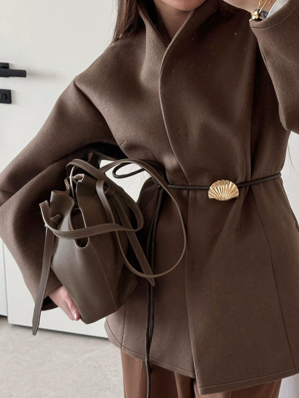 Zara tie waist design long sleeve wool cardigan